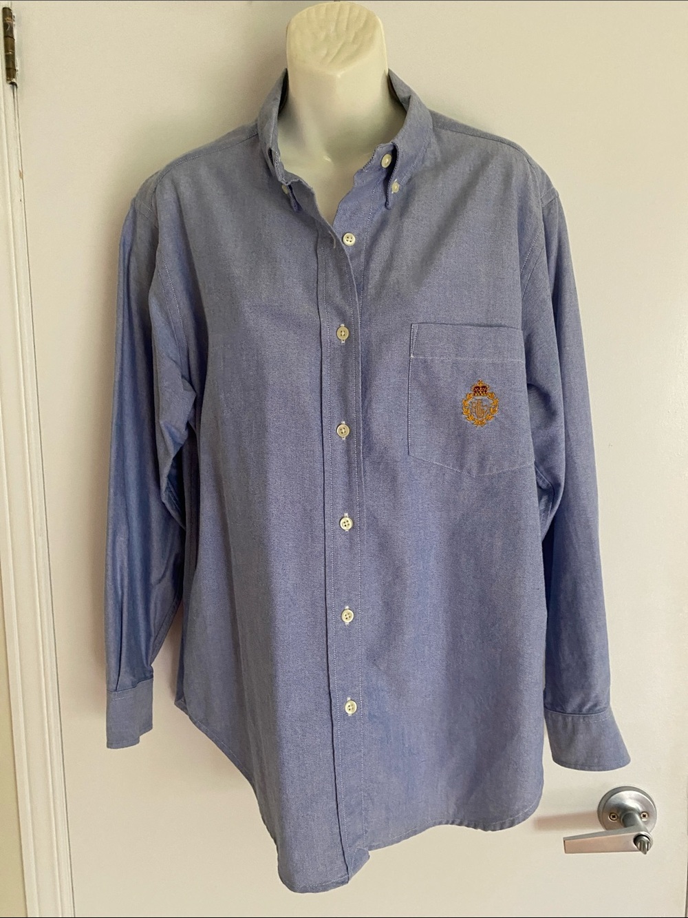 Classic Ralph Lauren Blue Button-Down Oxford Shirt w Pocket Embroidery Size 14
